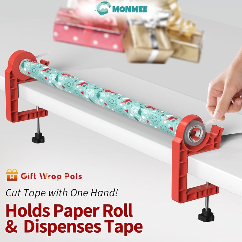 MONMEE Tabletop Gift Wrapping Tool with Tape Dispenser–2 Pack Adjustable Wrapping Paper Table Clamps with 2 Tapes–Perfect for Christmas, Holidays, and Crafting - Image 2